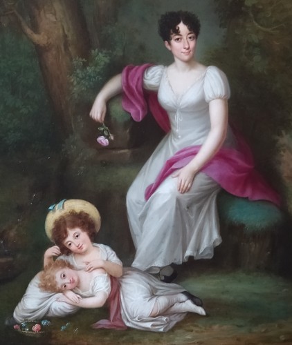 XIXe siècle - Portrait d’une femme et de ses deux enfants - Ecole fançaise du XIXe siècle
