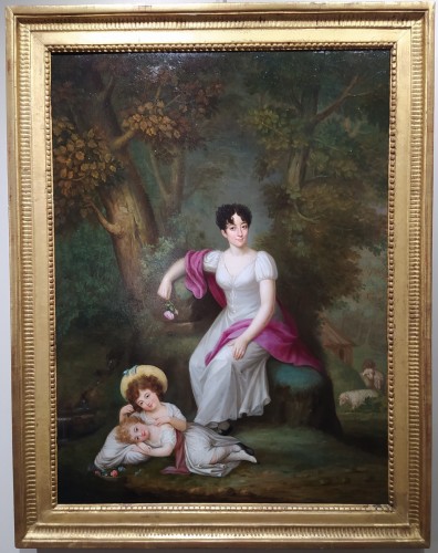 Portrait of a woman and her two children - French School of the 19th century - Empire