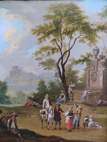 Stops near the Fountain - Attributed to  Henri Désiré Van Blarenberghe - 