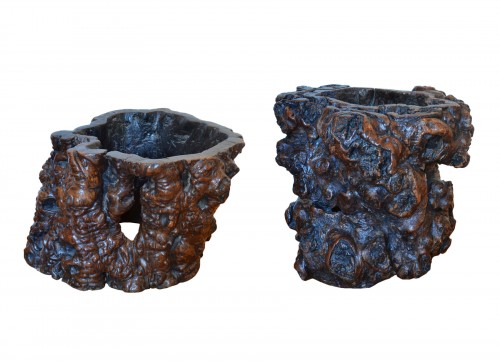 Two Chinese root wood brushpots