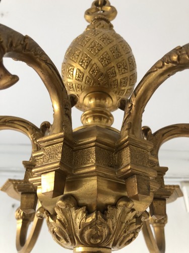 XXe siècle - Lustre en bronze doré et ciselé