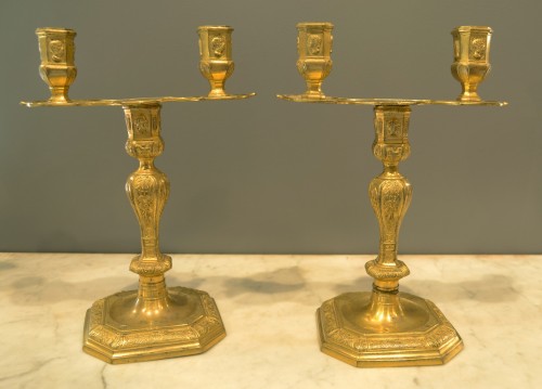 Pair of Louis XIV period two-light candlesticks - Lighting Style Louis XIV
