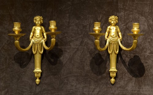 A fine pair of Louis XVI ormolu wall-lights - Lighting Style Louis XVI