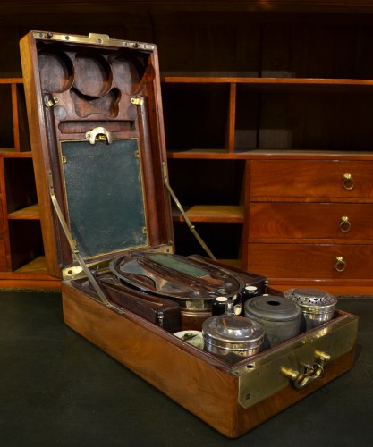 Objects of Vertu  -  A mahogany officer`s travelling dressing and breakfast set