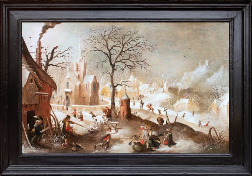 Attaque d’un village en hiver. Atelier de Sébastien Vrancx (Anvers 1573-1647)