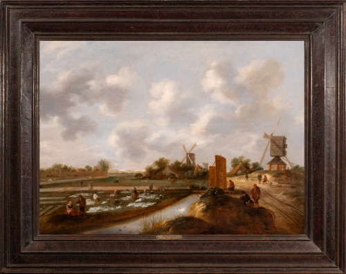 Paysage aux moulins avec lavandières. Klaes Molenaer (1626-1676)