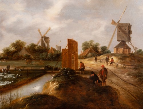 Paysage aux moulins avec lavandières. Klaes Molenaer (1626-1676) - Galerie FC Paris