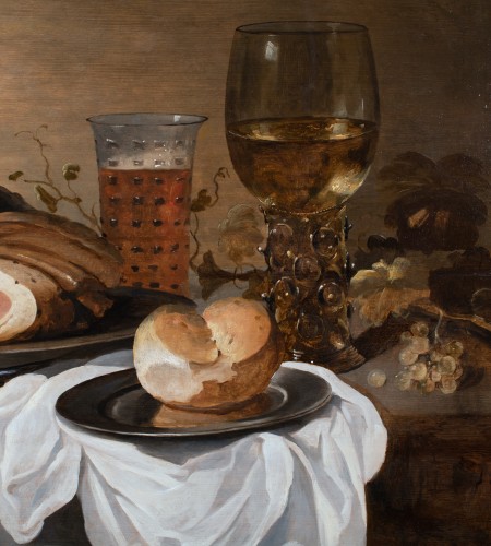 Nature morte de banquet au jambon et plat de fraise.Pieter Claesz (1596-1661) Atelier - Galerie FC Paris