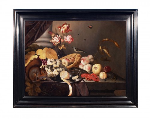 Nature morte aux fleurs, fruits, insectes et écureuil. Par Jan Baptist Van Fornenburg