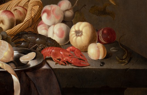 Tableaux et dessins Tableaux XVIIe siècle - Nature morte aux fleurs, fruits, insectes et écureuil. Par Jan Baptist Van Fornenburg