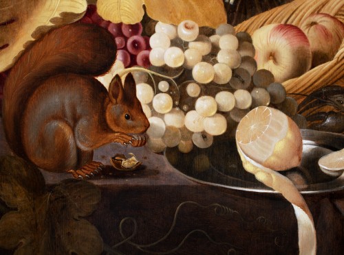 Nature morte aux fleurs, fruits, insectes et écureuil. Par Jan Baptist Van Fornenburg - Galerie FC Paris