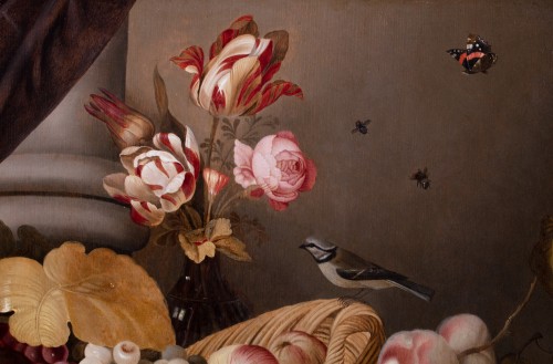 XVIIe siècle - Nature morte aux fleurs, fruits, insectes et écureuil. Par Jan Baptist Van Fornenburg