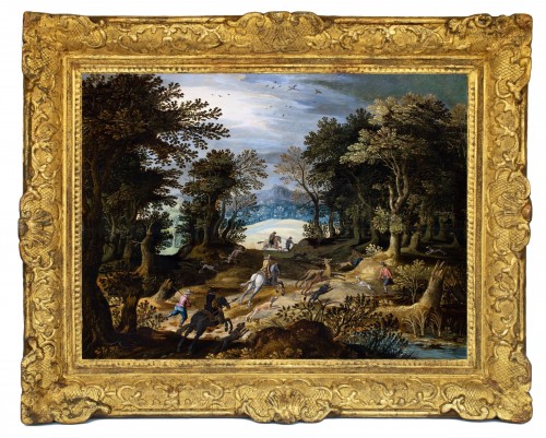 Stag hunt in a woodland landscape - Paul Bril &amp; workshop (late 16th century)