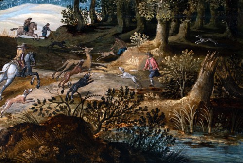 Tableaux et dessins Tableaux XVIe siècle - Chasse au cerf dans un paysage sylvestre - Paul Bril & atelier (fin du XVIe siècle)