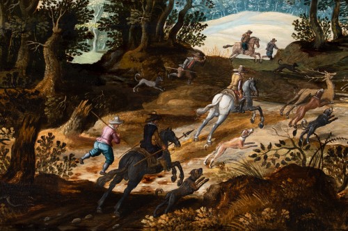 Chasse au cerf dans un paysage sylvestre - Paul Bril & atelier (fin du XVIe siècle) - Galerie FC Paris