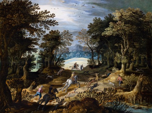 XVIe siècle et avant - Chasse au cerf dans un paysage sylvestre - Paul Bril & atelier (fin du XVIe siècle)