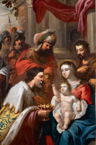 Adoration des Rois Mages - École Anversoise du XVIIe siècle - Tableaux et dessins Style 