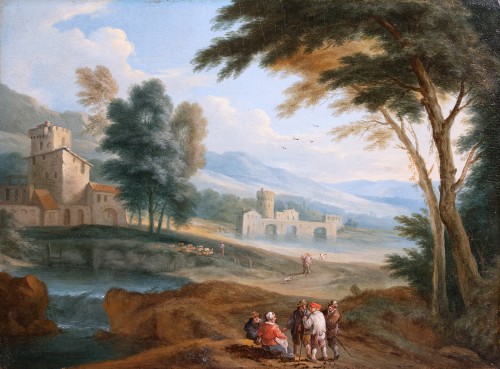 Paintings & Drawings  - Villager at the edge of a wood, attributed to Théobald Michau (1676 -1765)