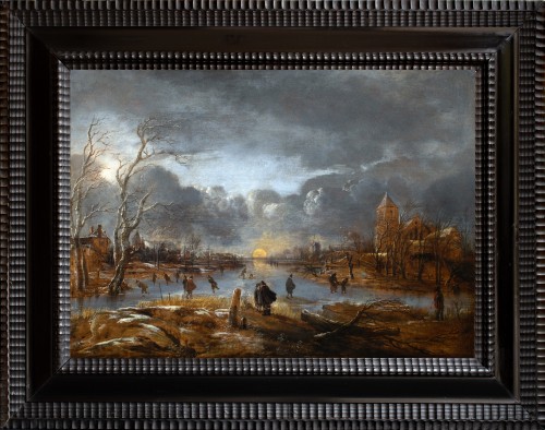 Paysage au soleil couchant animé de patineurs - Aert van der Neer (1603-1677)