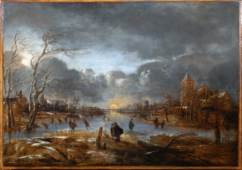 Paysage au soleil couchant animé de patineurs - Aert van der Neer (1603-1677) - Galerie FC Paris