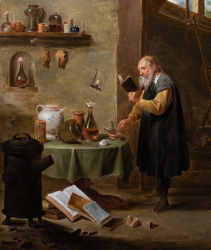 Alchimiste dans son cabinet de travail. David II Teniers (1610-1690) et Atelier - Tableaux et dessins Style 