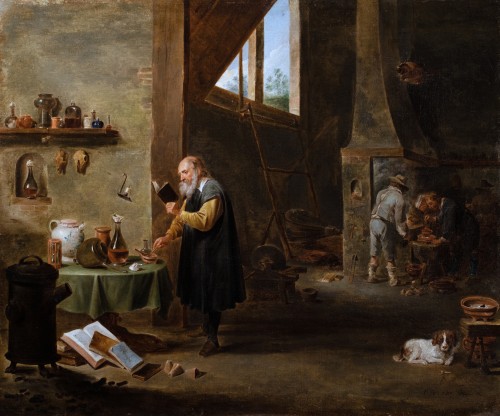 Alchimiste dans son cabinet de travail. David II Teniers (1610-1690) et Atelier - Galerie FC Paris