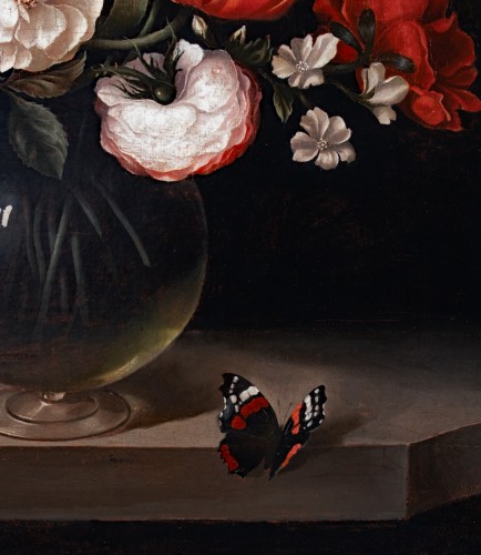 Tableaux et dessins Tableaux XVIIe siècle - Vase de fleurs sur un entablement de marbre.Jean-Michel Picart (1600-1682) Attribué