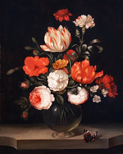 Vase de fleurs sur un entablement de marbre.Jean-Michel Picart (1600-1682) Attribué - Galerie FC Paris