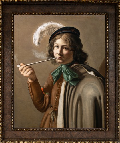 Jeune homme au béret fumant la pipe.École Caravagesque nordique du XVIIème siècle