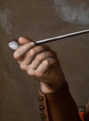 Jeune homme au béret fumant la pipe.École Caravagesque nordique du XVIIème siècle - Galerie FC Paris