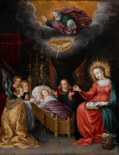 Pieter I Lisaert (1595-1629) The infant Jesus sleeping surrounded by angels - Paintings & Drawings Style 