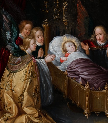 Tableaux et dessins Tableaux XVIIe siècle - Pieter I Lisaert (1595-1629) L’enfant jésus dormant entouré d’anges