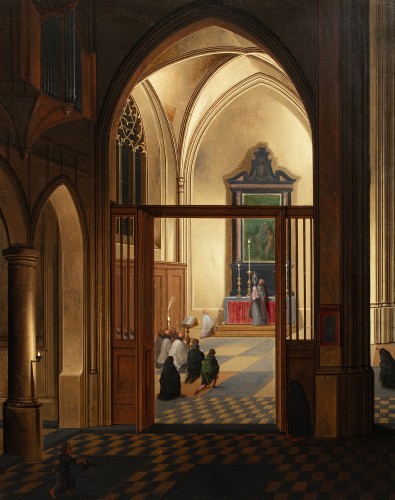 Messe nocturne dans la cathédrale d’Anvers, Pieter Neefs II (1620-1675) - Tableaux et dessins Style 