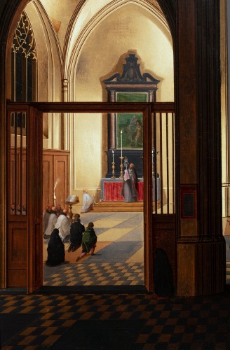 Tableaux et dessins Tableaux XVIIe siècle - Messe nocturne dans la cathédrale d’Anvers, Pieter Neefs II (1620-1675)
