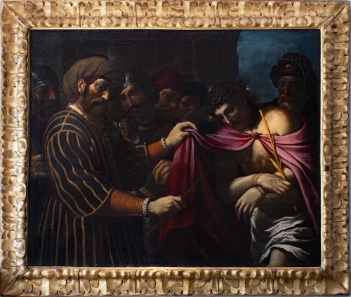 Le Christ présenté à Caïphe, peintre Caravagesque Italie du nord XVIIe siècle
