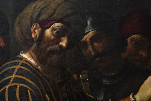 Le Christ présenté à Caïphe, peintre Caravagesque Italie du nord XVIIe siècle - Tableaux et dessins Style Louis XIII