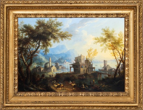 Tableaux et dessins Tableaux XVIIIe siècle - Giovanni Battista Cimaroli (1687-1771) Paysages lacustres animés de personnages