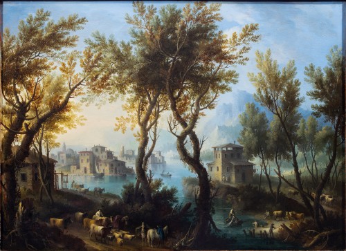Giovanni Battista Cimaroli (1687-1771) Paysages lacustres animés de personnages - Galerie FC Paris