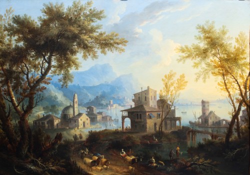  - Giovanni Battista Cimaroli (1687-1771) Paysages lacustres animés de personnages
