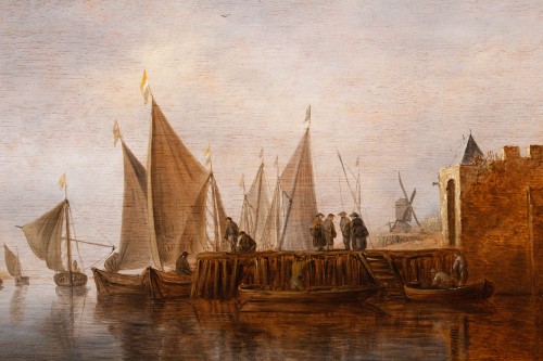 Tableaux et dessins Tableaux XVIIe siècle - Pieter Pietersz. de NEYN (1597 - 1639) Estuaire avec pêcheurs au pied d’un château