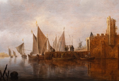 XVIIe siècle - Pieter Pietersz. de NEYN (1597 - 1639) Estuaire avec pêcheurs au pied d’un château