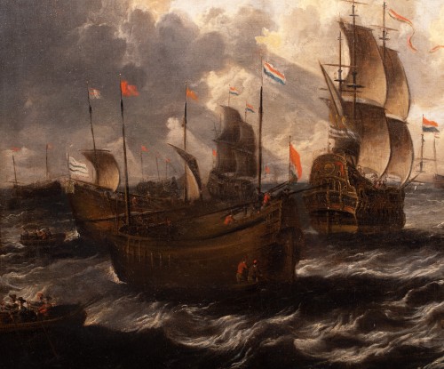 Le départ des galions Hollandais - Peter van de Velde (1634-1723) - Tableaux et dessins Style 