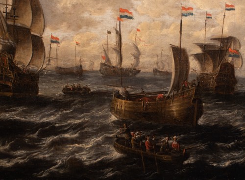 Tableaux et dessins Tableaux XVIIe siècle - Le départ des galions Hollandais - Peter van de Velde (1634-1723)