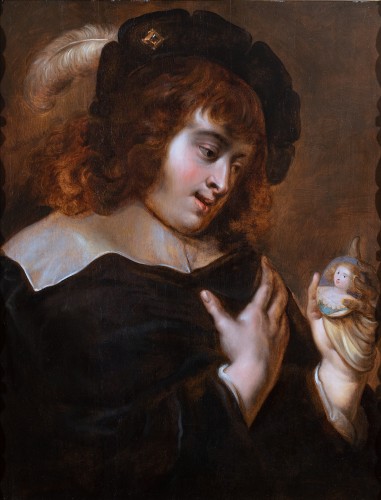 Jan Cossiers (1600 – 1671) - Young Man Gazing Tenderly at the Portrait of His Be - 