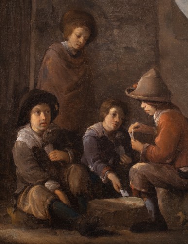 Children Playing Cards - Workshop of the Le Nain Brothers (17th Century) - Paintings & Drawings Style Louis XIII
