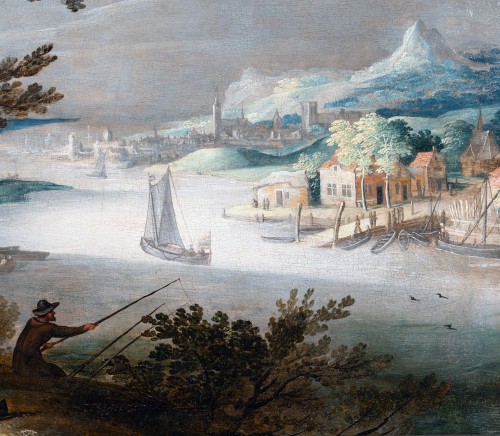 Paintings & Drawings  - Willem van Nieulandt (1584–1635). Animated river landscape with rustic picn