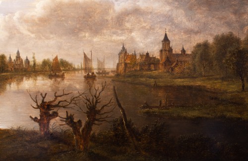 Aert van der Neer (1603–1677) et atelier.Paysage au clair de lune, avec deux pêcheurs - Tableaux et dessins Style 