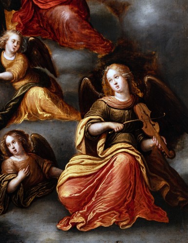 Paintings & Drawings  - Musician Angels Surrounding the Virgin Coronation.Louis de Caullery 17 th