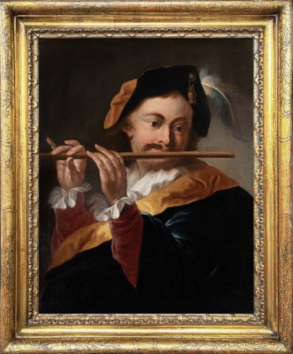 Joueur de flûte en demi figure - École romaine, première moitié du XVIIIe siècle
