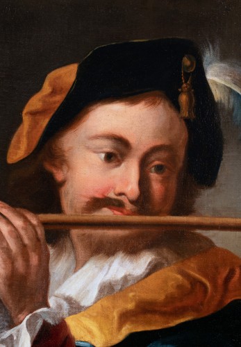 Half length Flute Player - Roman School, first half of the 18th century - Paintings & Drawings Style 